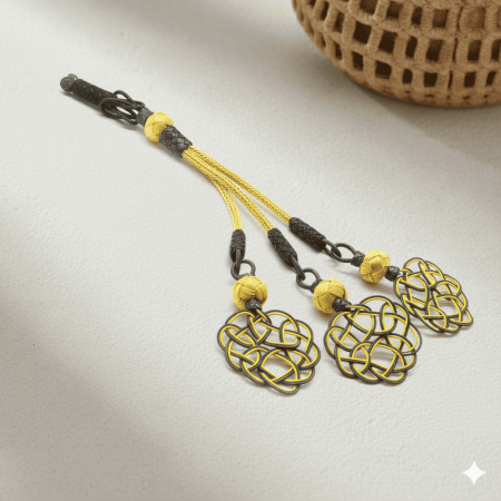 Gri Sarı Renk 1000 Ayar Gümüş 3 lü Kazaz Püskül - Tesbihane