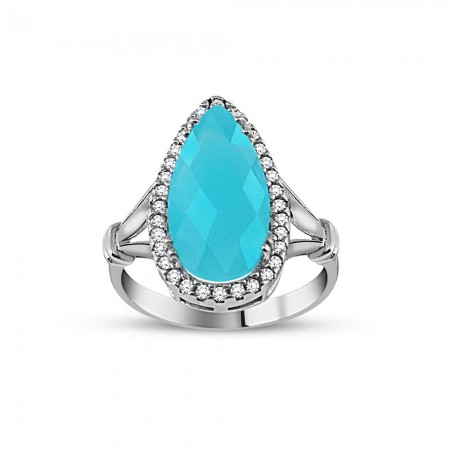 Gümüş Damla Model Turkuaz Taşlı Yüzük - Tesbihane