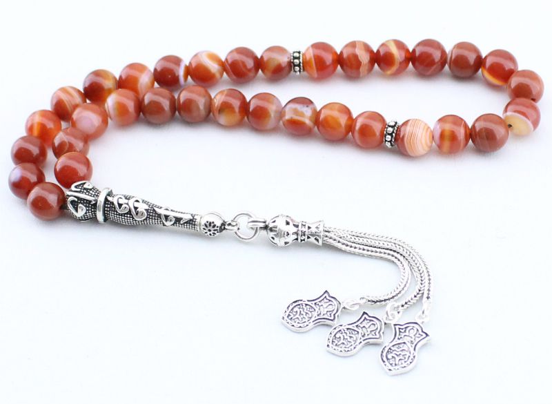 Gümüş Elif - Vav İmame Tasarımlı Özel Akik Doğaltaş Tesbih - 1