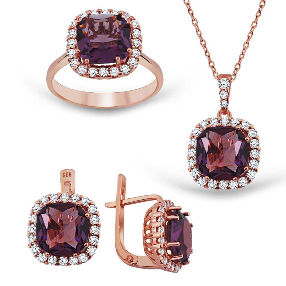 Gümüş Kare Zirkon Taşlı Set - 1