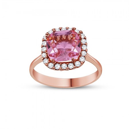 Gümüş Pembe Taşlı Bayan Yüzük - Tesbihane