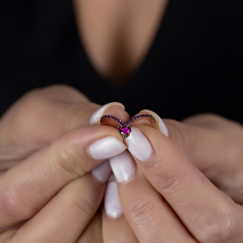 Gümüş Pembe Zirkon Taşlı Eklem Yüzüğü (model 2) - 4