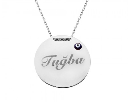 Gümüş Plakaya Kişiye Özel İsim Yazılı 925 Ayar Gümüş Bayan Kolye - Tesbihane