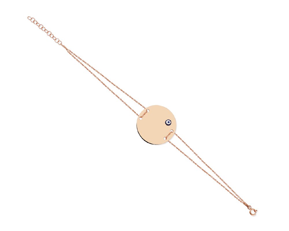 Gümüş Plaka Üzerine Nazar Boncuklu İsim Yazılabilir Bileklik (model 2) - 1