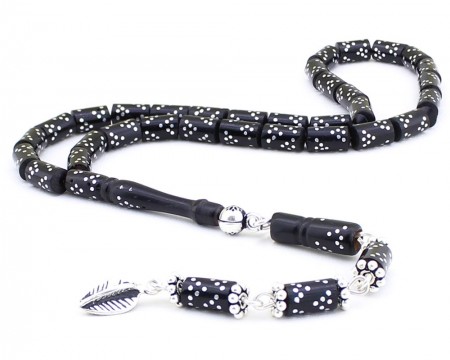 Gümüş Püsküllü Metal İşlemeli Kesme Kuka Tesbih - Tesbihane