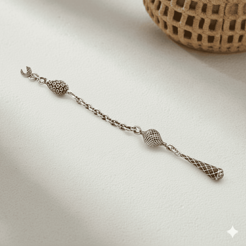 Gümüş Renk Arnavut Zincirli Tek Kamçılı Kararmaz Metal Püskül - 1