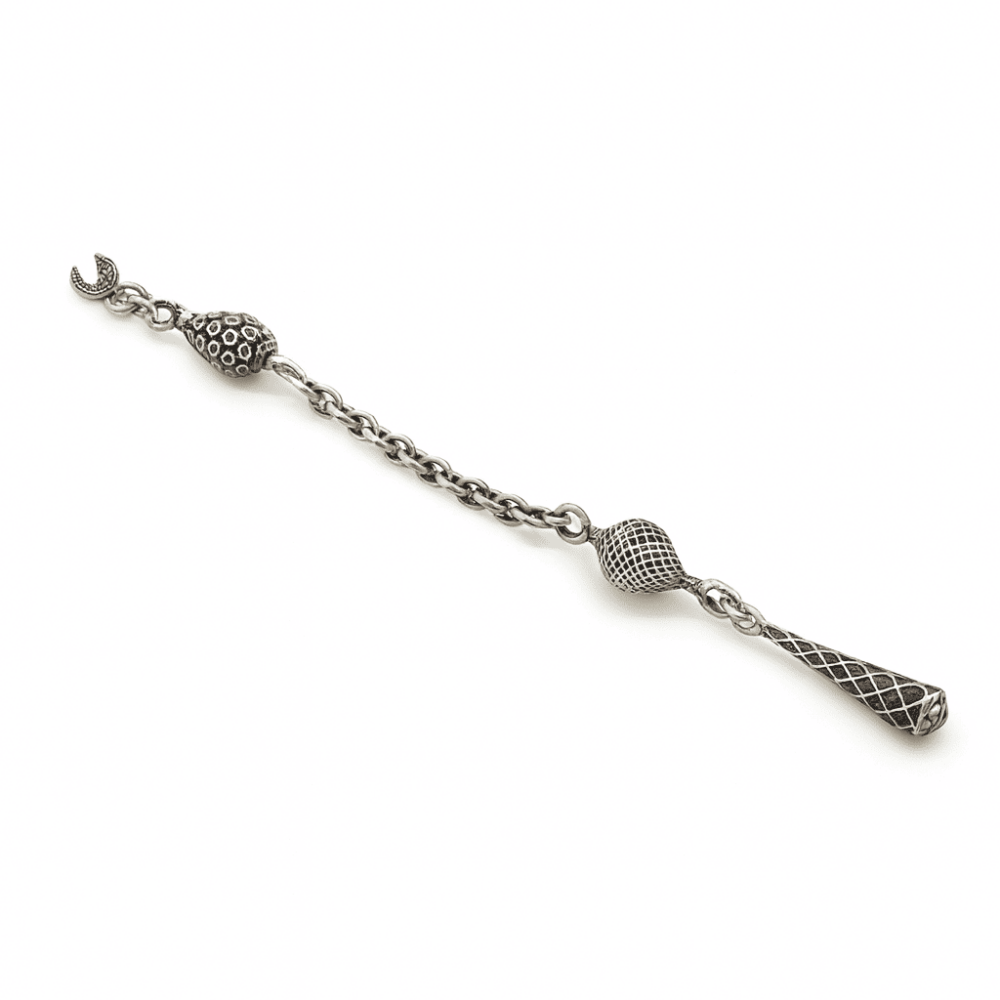 Gümüş Renk Arnavut Zincirli Tek Kamçılı Kararmaz Metal Püskül - 2