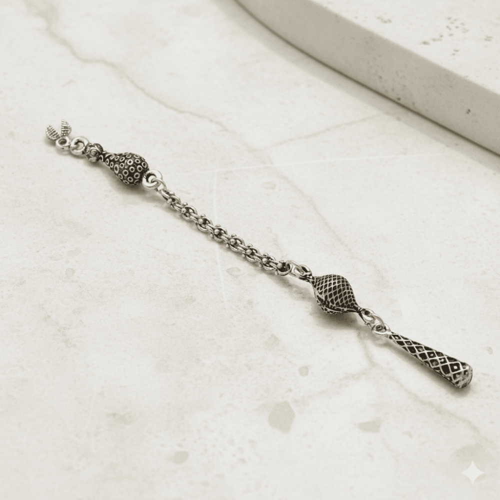 Gümüş Renk Arnavut Zincirli Tek Kamçılı Kararmaz Metal Püskül - 3