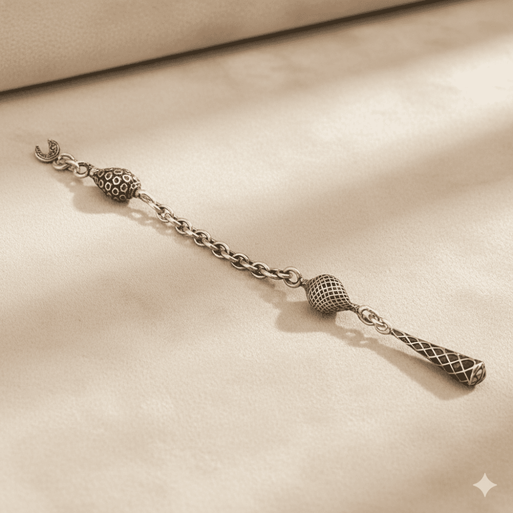 Gümüş Renk Arnavut Zincirli Tek Kamçılı Kararmaz Metal Püskül - 4