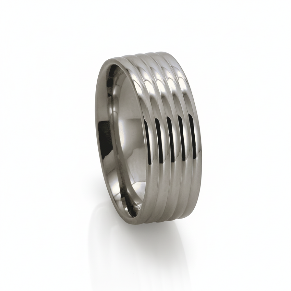 Gümüş Renk Beş Sıra Tasarım 316L Kalite Paslanmaz Çelik Erkek Yüzük Alyans - 14 Ölçü - 3