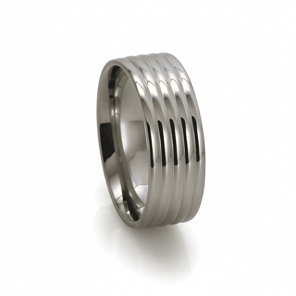 Gümüş Renk Beş Sıra Tasarım 316L Kalite Paslanmaz Çelik Erkek Yüzük Alyans - 17 Ölçü - 3