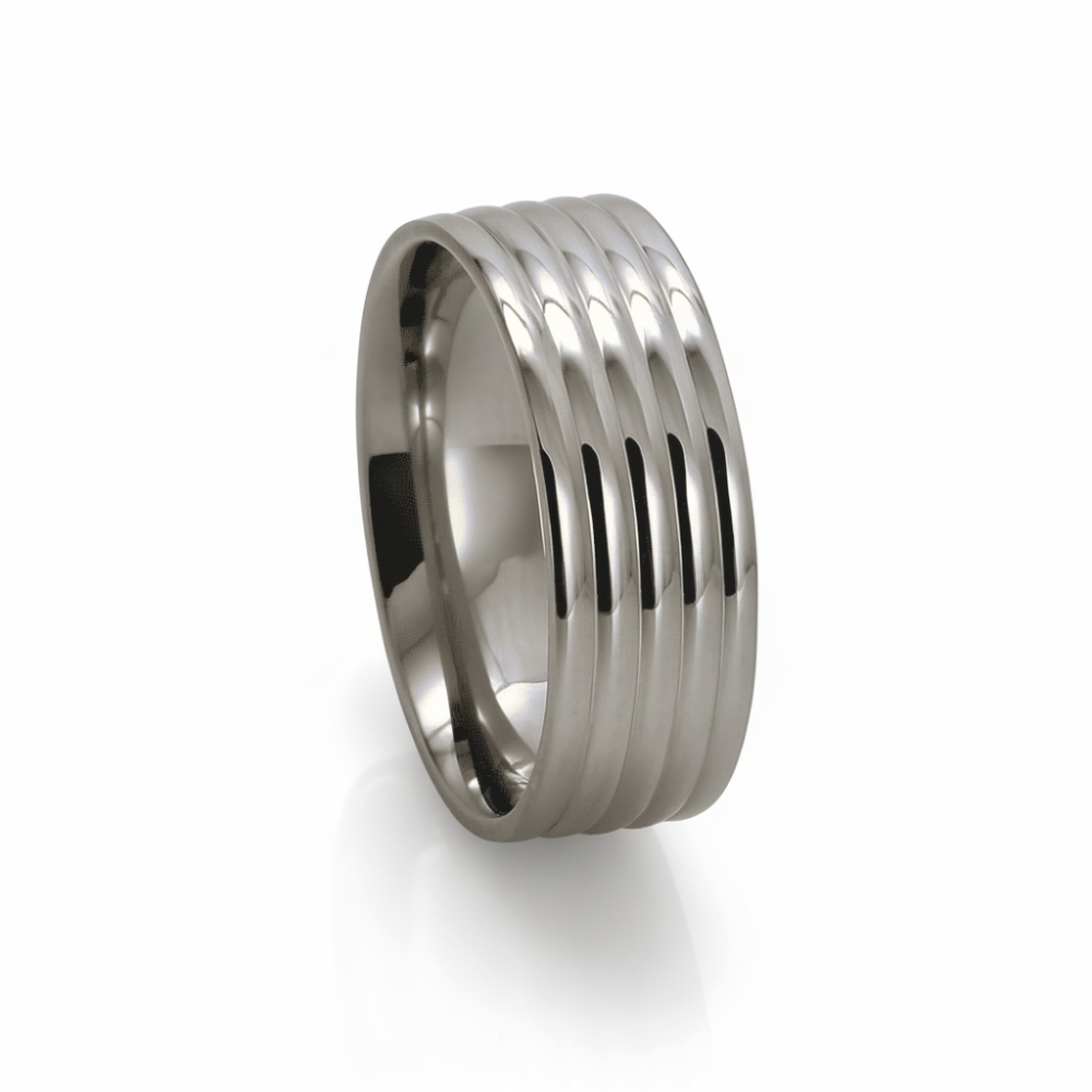 Gümüş Renk Beş Sıra Tasarım 316L Kalite Paslanmaz Çelik Erkek Yüzük Alyans - 27 Ölçü - 3