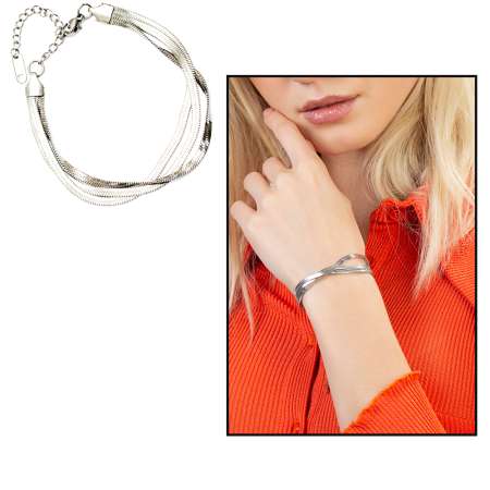 Gümüş Renk Kararmaz Metal Snake Zincirli Kadın Bileklik - Tesbihane