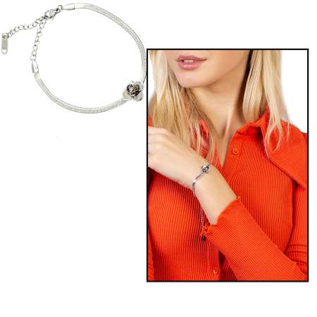 Gümüş Renk Kararmaz Metal Snake Zincirli Kır Çiçeği Tasarım Kadın Bileklik - Tesbihane