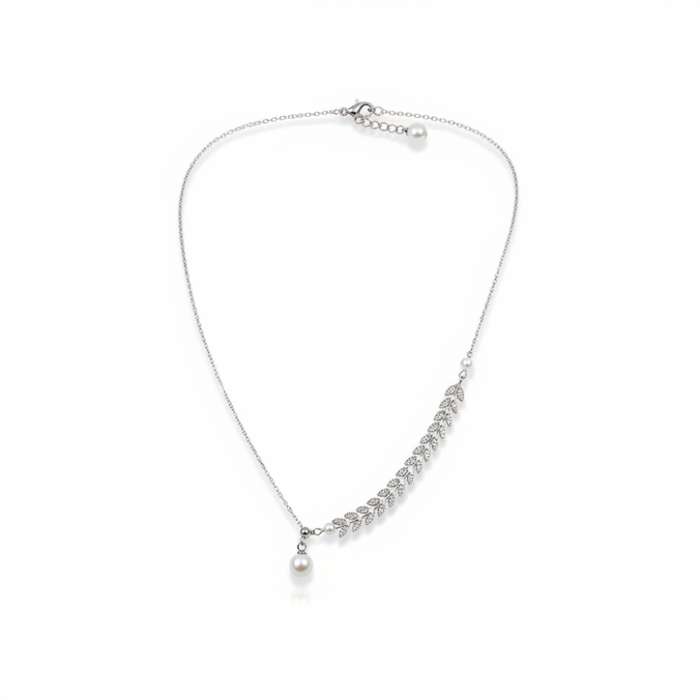 Gümüş Renk Kararmaz Metal Zincirli Balina Kuyruğu Detaylı İnci Doğaltaş Kombinli Kadın Kolye - 4