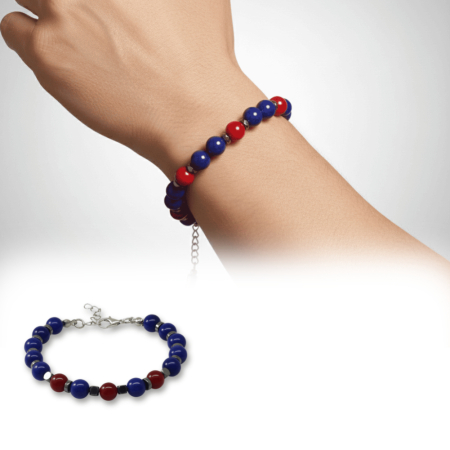 Gümüş Renk Kararmaz Metal Zincir Küre Kesim Bordo Mavi Jade Hematit Doğaltaş Erkek Taraftar Bileklik - Tesbihane