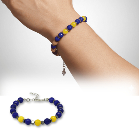 Gümüş Renk Metal Zincirli Küre Kesim Sarı Lacivert Jade Hematit Doğaltaş Erkek Taraftar Bileklik - Tesbihane