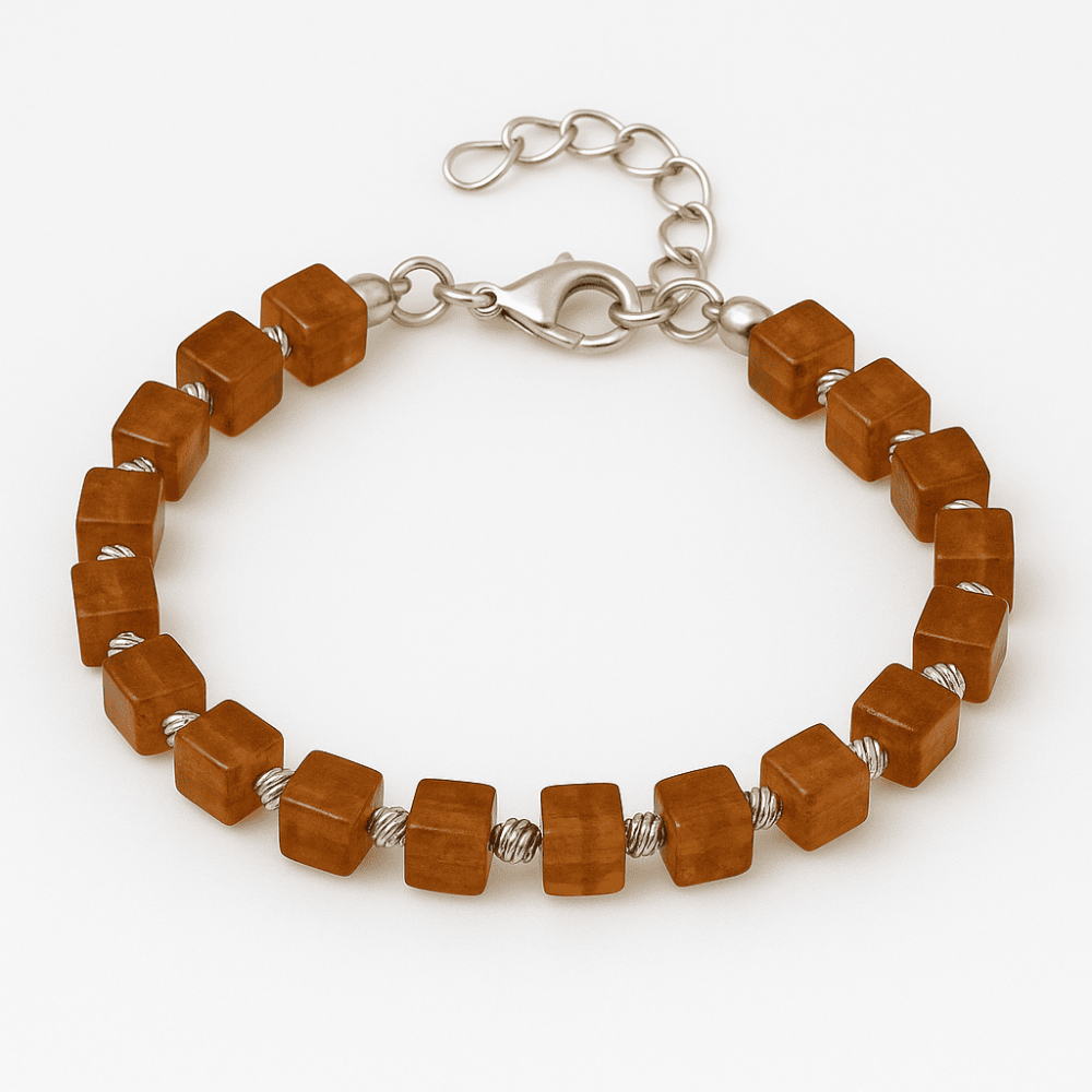 Gümüş Renk Metal Zincirli Dorika Top Süsleme Küp Kesim Bal Rengi Doğal Damla Kehribar Erkek Bileklik - 2