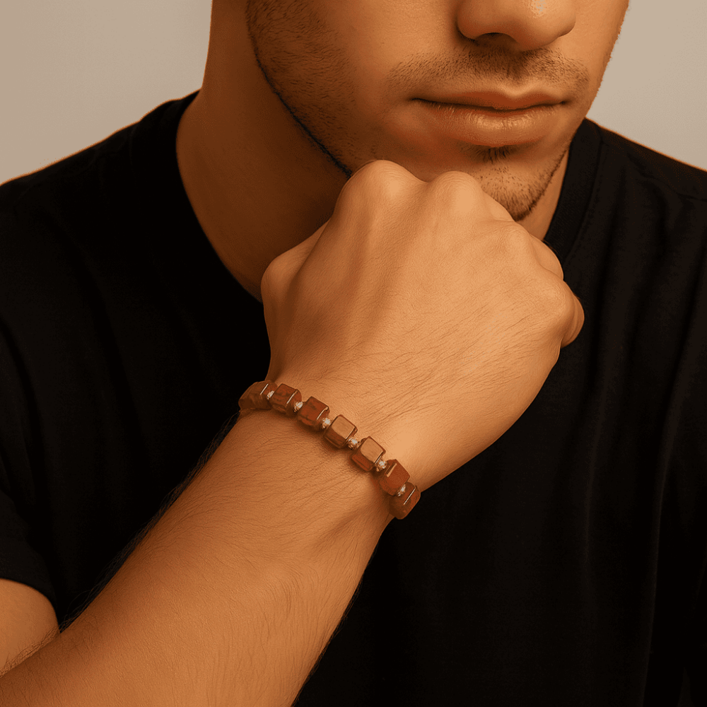 Gümüş Renk Metal Zincirli Dorika Top Süsleme Küp Kesim Bal Rengi Doğal Damla Kehribar Erkek Bileklik - 3