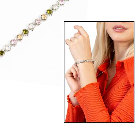 Gümüş Renk Zirkon Taşlı Tam Tur Çelik Kadın Bileklik - Tesbihane