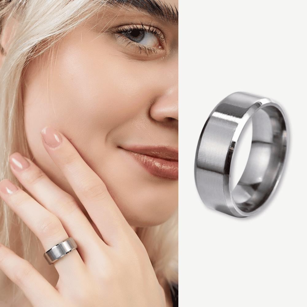 Gümüş Renkli 316L Kalite Paslanmaz Kadın Çelik Alyans Yüzük - 30 Ölçü - 1