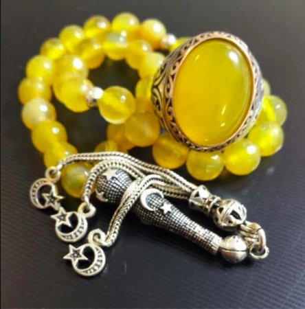 Gümüş Tasarımlı Doğaltaş Tesbih Ve Yüzük Kombin - Tesbihane