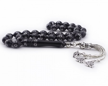 Gümüş Tuğra Püsküllü Göz Model Kuka Tesbih - Tesbihane