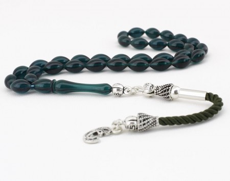 Gümüş Vav Püsküllü Sıkma Kehribar Tesbih (ABFNYFRU) - Tesbihane