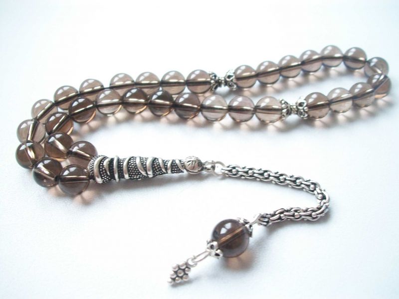 Gümüşlü Dumanlı Kuvars Doğaltaş Tesbih (IB9HD8RS) - 4