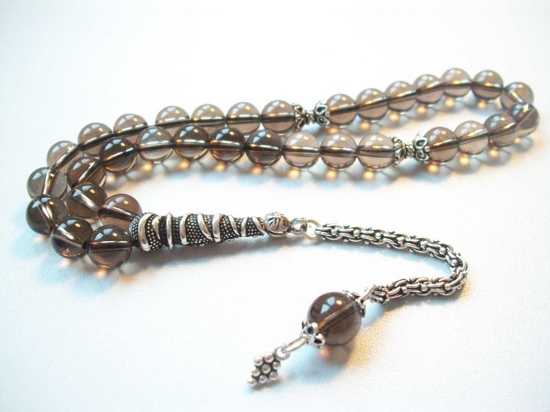 Gümüşlü Dumanlı Kuvars Doğaltaş Tesbih (IB9HD8RS) - 3