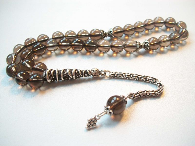 Gümüşlü Dumanlı Kuvars Doğaltaş Tesbih (IB9HD8RS) - 2