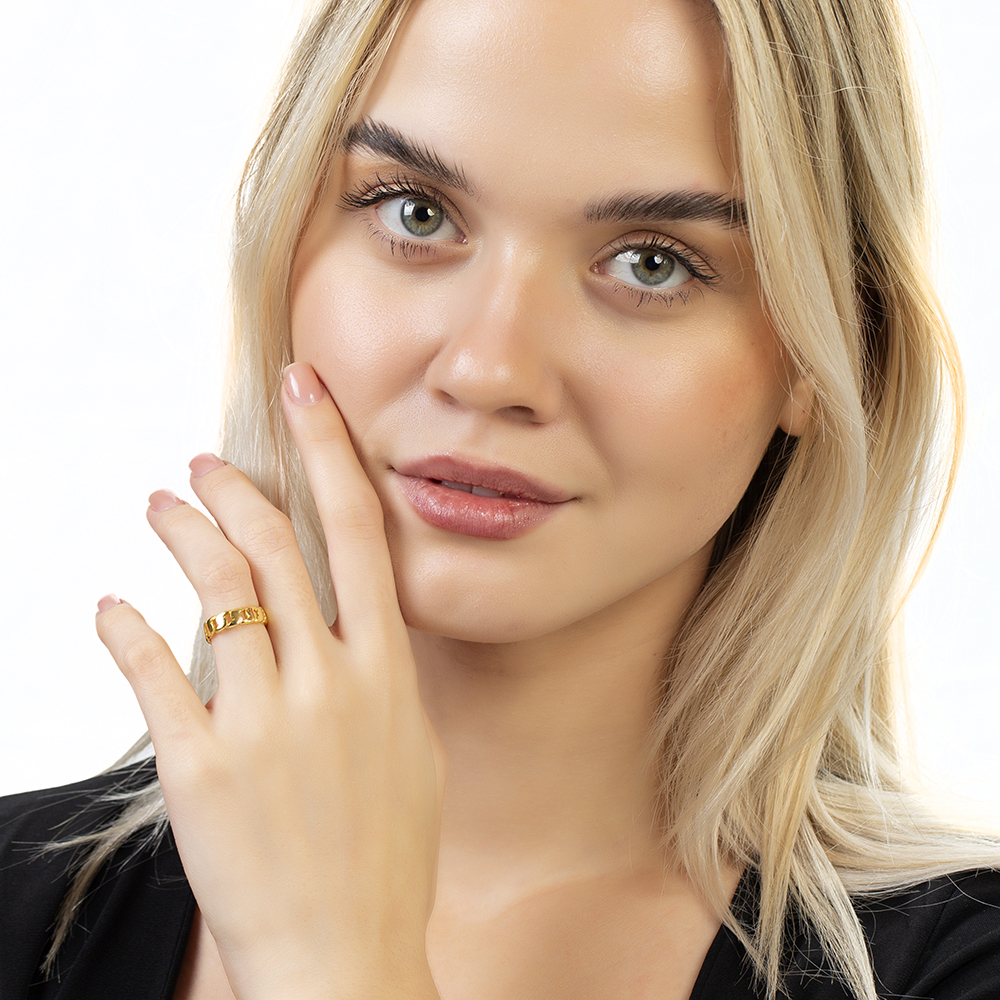 Gurmet Tasarım Altın Renk Ayarlanabilir Ölçü 925 Ayar Gümüş Kadın Yüzük - 2