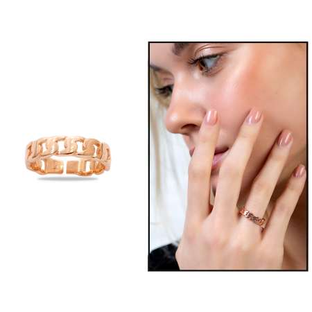 Gurmet Tasarım Rose Renk Ayarlanabilir Ölçü 925 Ayar Gümüş Kadın Yüzük - Tesbihane