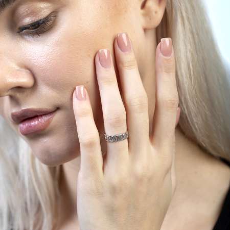 Gurmet Tasarım Gümüş Renk Ayarlanabilir Ölçü 925 Ayar Gümüş Kadın Yüzük - Tesbihane