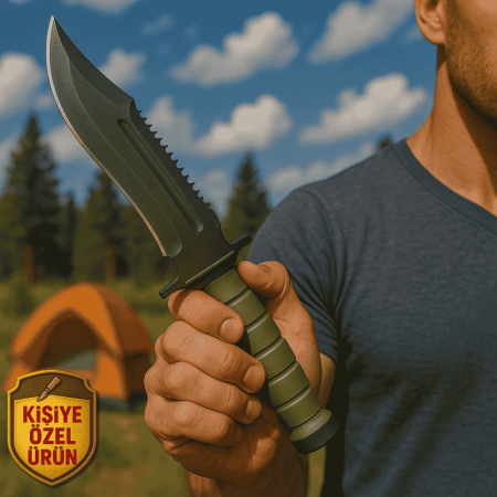 Haki Polimer Saplı İsme Özel Yazılı Ck75 / St60 Kalite Paslanmaz Çelik Outdoor Bıçak - Tesbihane