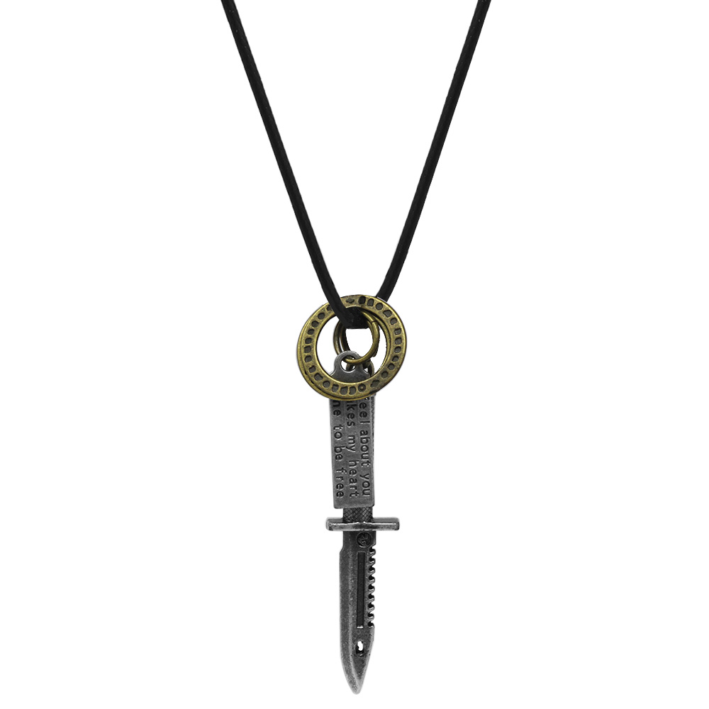 Hançer Tasarım Ayarlanabilir İp Zincirli Pirinç Erkek Kolye - 3