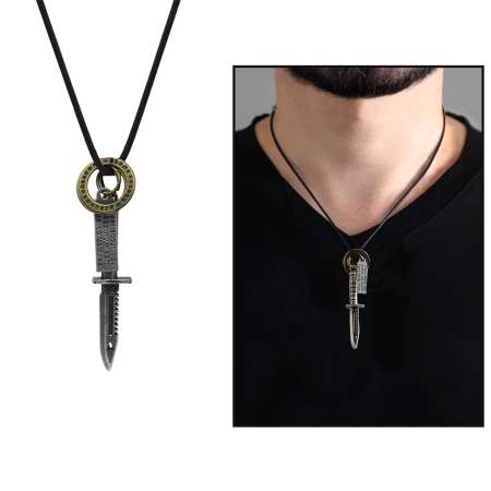 Hançer Tasarım Ayarlanabilir İp Zincirli Pirinç Erkek Kolye - Tesbihane