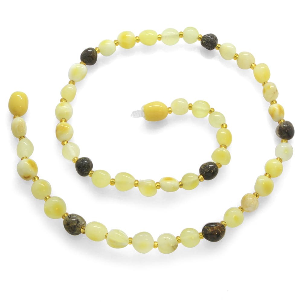 Çok Renkli Hareli Doğal Damla Kehribar Taşlı Bebek Diş Kolyesi - 3