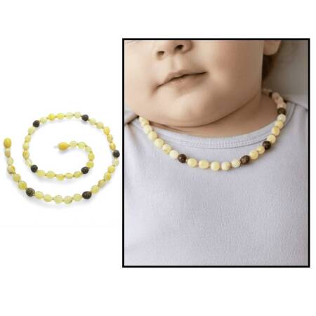 Çok Renkli Hareli Doğal Damla Kehribar Taşlı Bebek Diş Kolyesi - Tesbihane