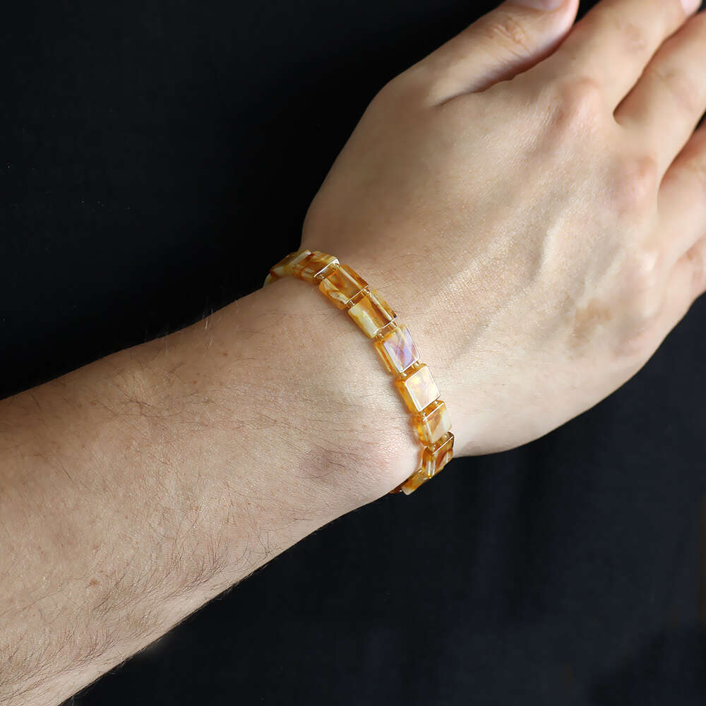 Hareli Limon Rengi Doğal Damla Kehribar Rolex Unisex Bileklik - 2