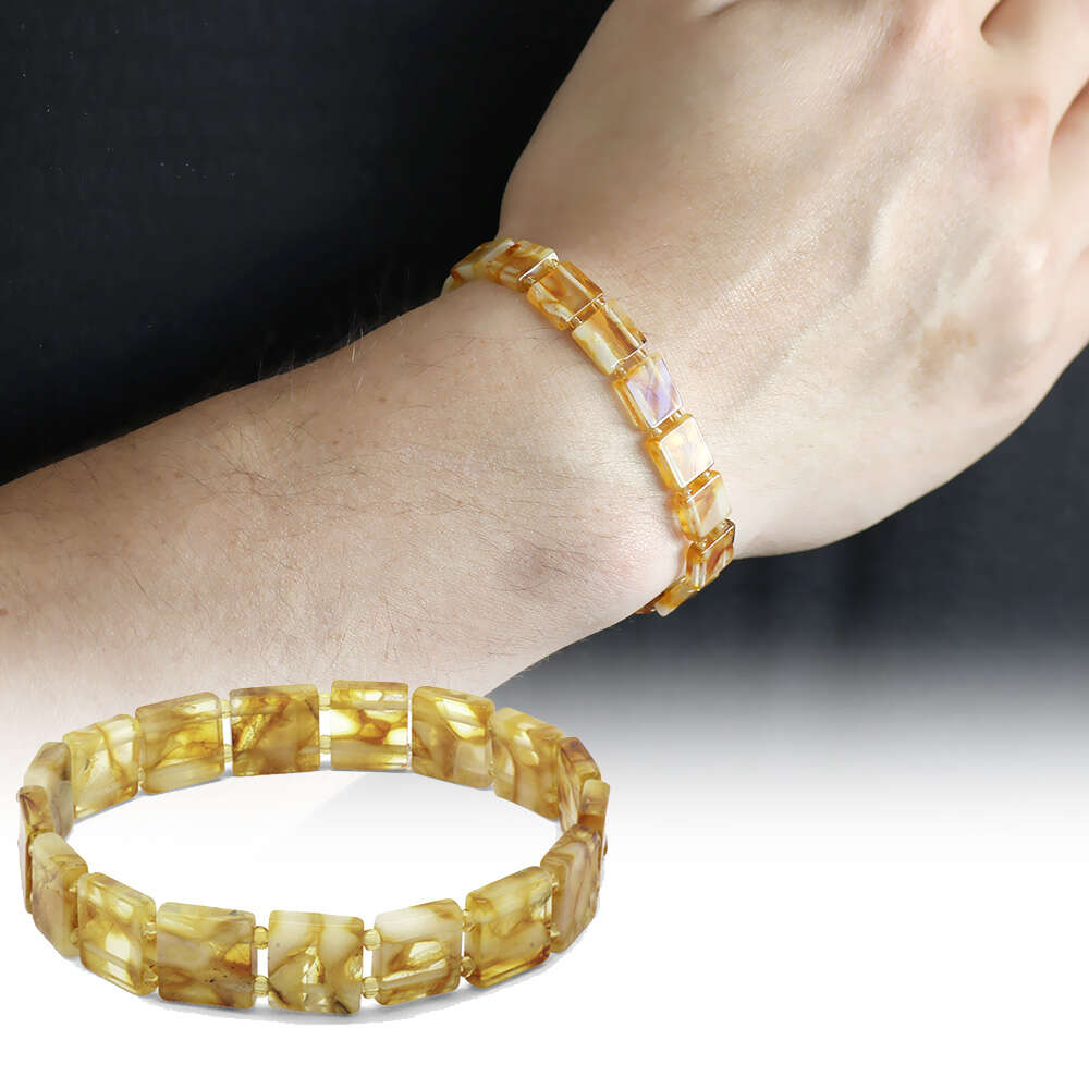 Hareli Limon Rengi Doğal Damla Kehribar Rolex Unisex Bileklik - 1