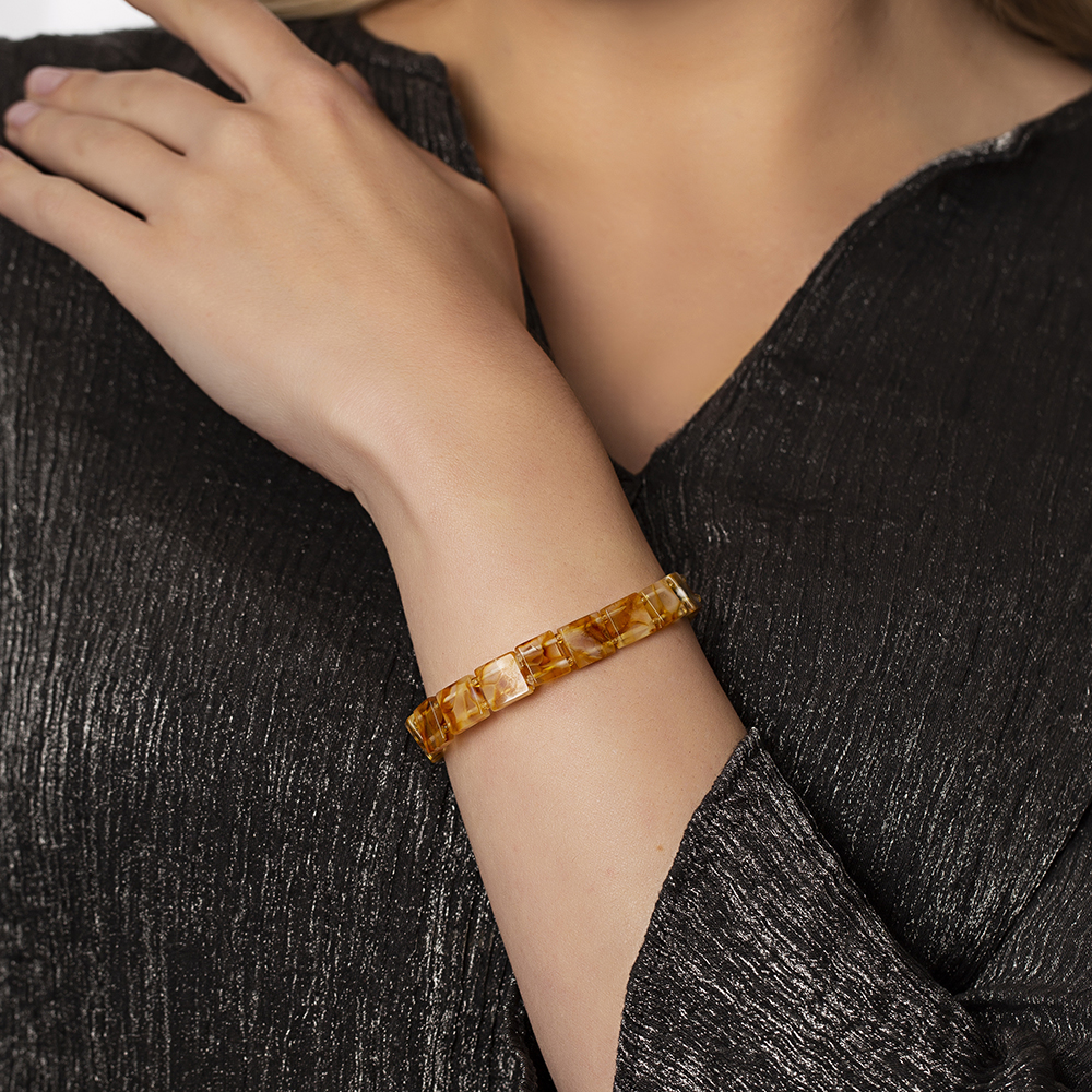 Hareli Limon Rengi Doğal Damla Kehribar Rolex Unisex Bileklik - 3