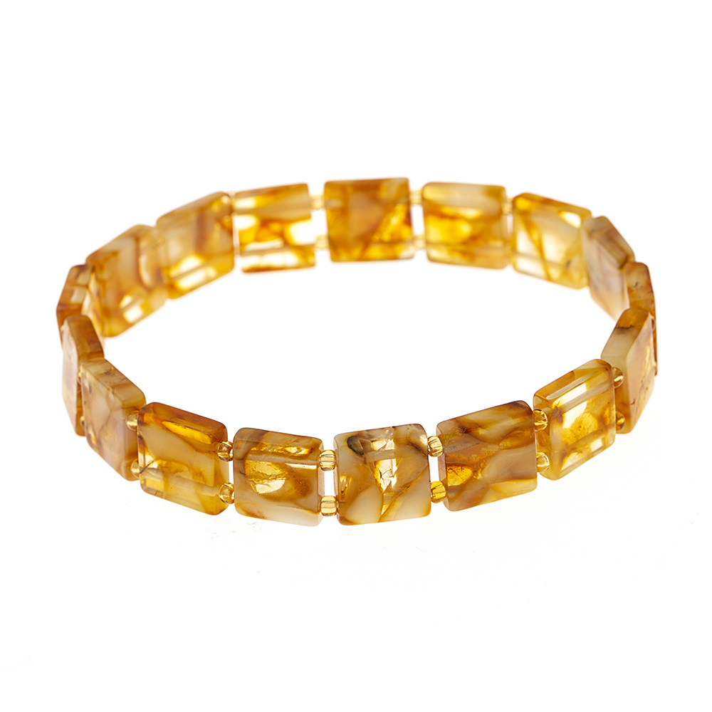 Hareli Limon Rengi Doğal Damla Kehribar Rolex Unisex Bileklik - 5