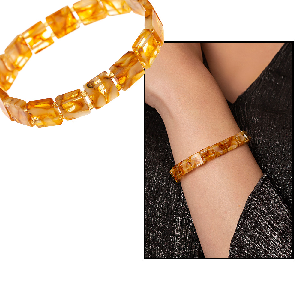Hareli Limon Rengi Doğal Damla Kehribar Rolex Unisex Bileklik - 1
