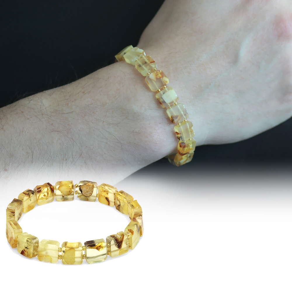 Hareli Mat Sarı-Beyaz Renk Doğal Damla Kehribar Rolex Erkek Bileklik - 1