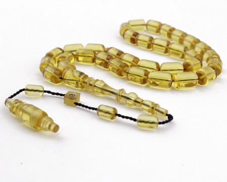 Hasan Kurşun Ustadan Kapsül Kesim Sarı Renk Alman Zarı Kehribar Tesbih - Tesbihane