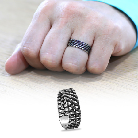 Hasır Tasarım 925 Ayar Gümüş Erkek Alyans - Tesbihane