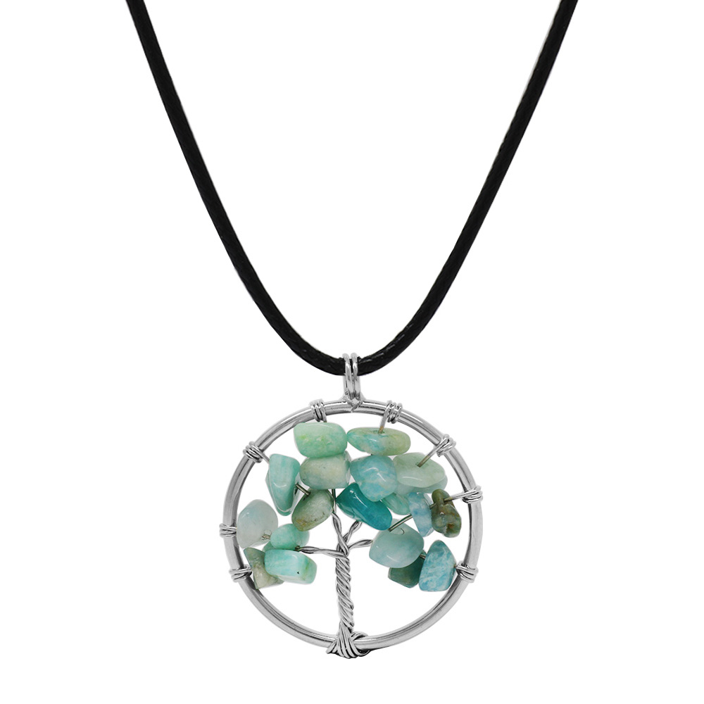 Hayat Ağacı Tasarım Zarif İp Zincirli Amazonit Doğaltaş Kadın Kolye - 3