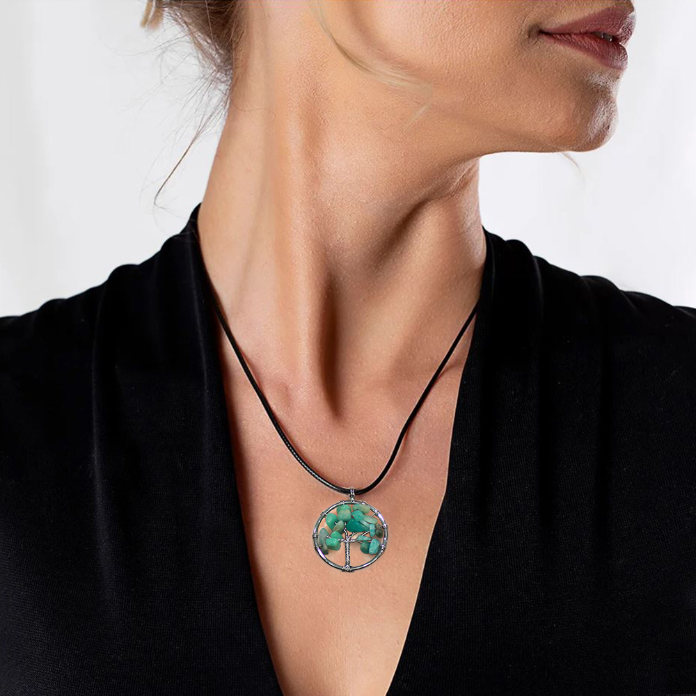Hayat Ağacı Tasarım Zarif İp Zincirli Amazonit Doğaltaş Kadın Kolye - 2