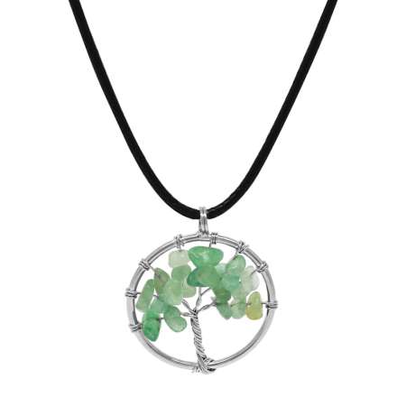 Hayat Ağacı Tasarım Zarif İp Zincirli Aventurin Doğaltaş Kadın Kolye - Tesbihane